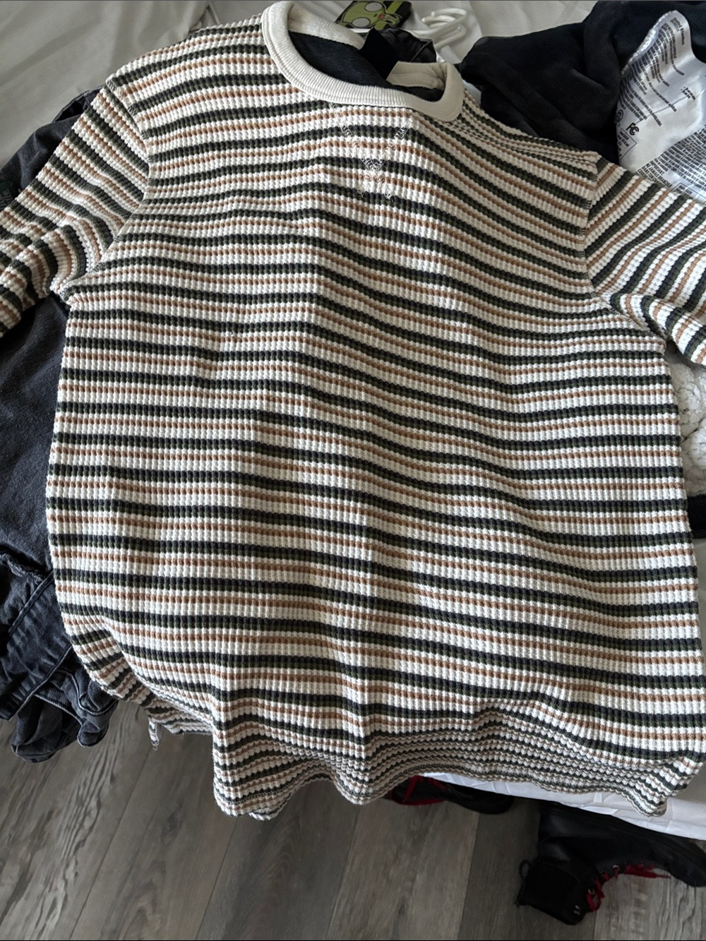 Cotton On Striped Short-Sleeve Knit Top in Black, Tan & White
